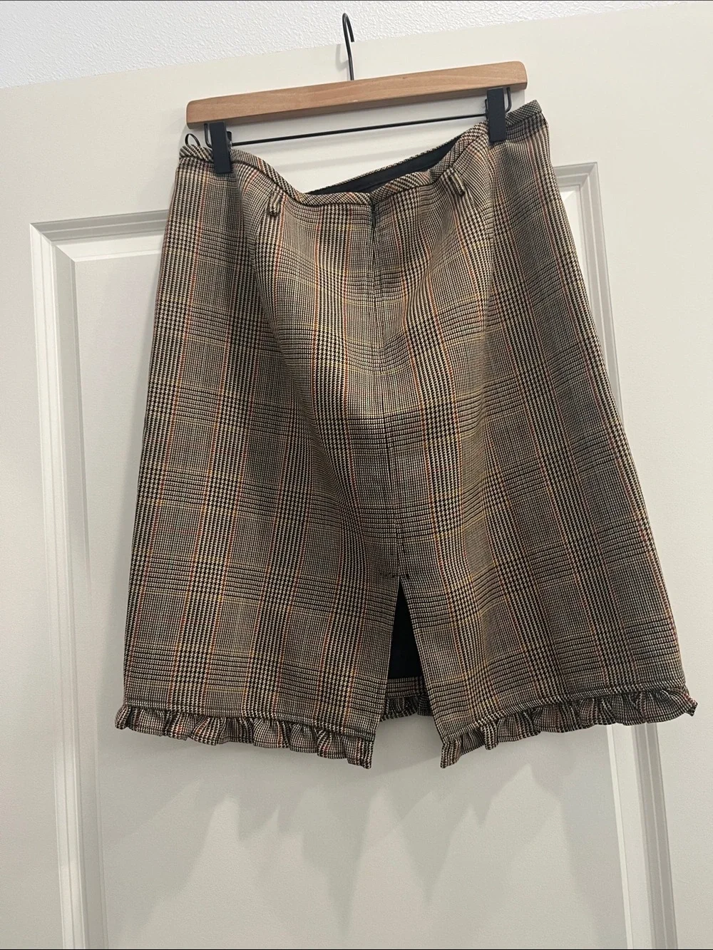 J. Crew Plaid A-Line Skirt with Ruffle Hem - Brown and Tan